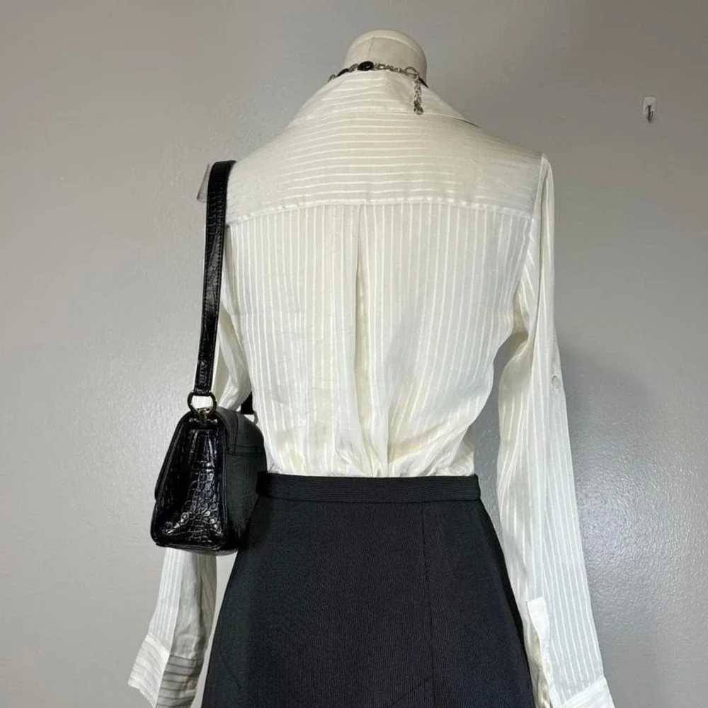 Express Portifino Shirt Roll Tab Button Up Sheer Striped Womens S Minimalist - Picture 5 of 8